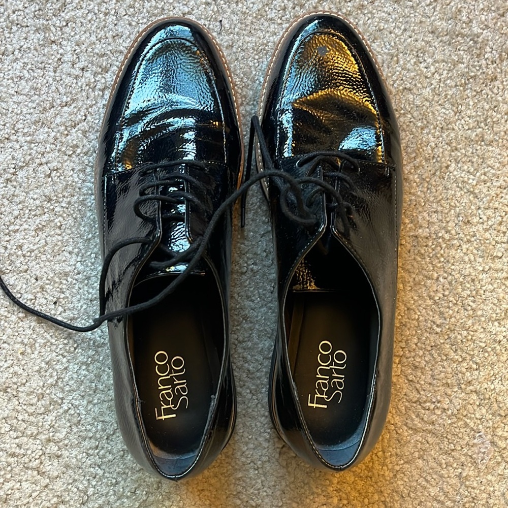 Franco Sarto Shiny Black Lace-Up Loafers